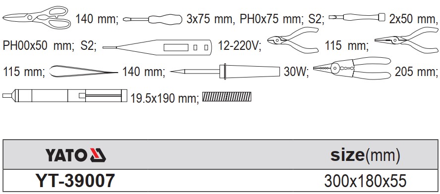 Túi dụng cụ sửa chữa điện gia dụng 13 món Yato YT-39007 Túi dụng cụ sửa chữa điện gia dụng 13 món Yato YT-39007