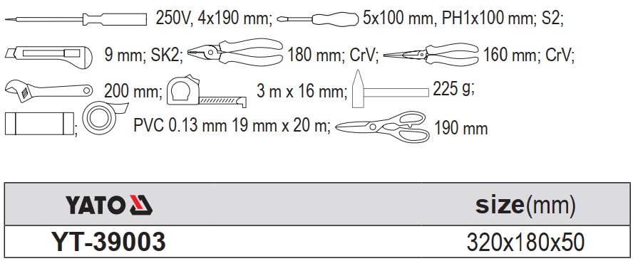 Bộ Dụng Cụ Sửa Chữa Tổng Hợp 12 Món Yato YT-39003 Bộ Dụng Cụ Sửa Chữa Tổng Hợp 12 Món Yato YT-39003