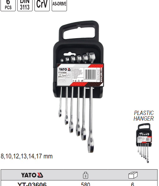 Bộ cờ lê vòng miệng 6 chi tiết 8-17mm Yao YT-03606 Ba Lan Bộ cờ lê vòng miệng 6 chi tiết 8-17mm Yao YT-03606 Ba Lan