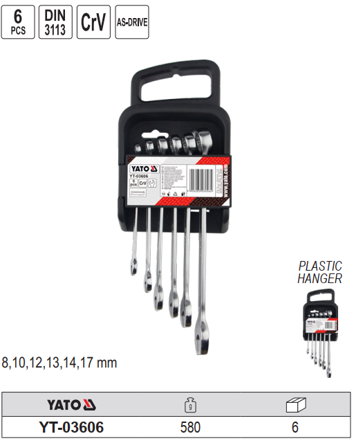 Bộ cờ lê vòng miệng 6 chi tiết 8-17mm Yao YT-03606 Ba Lan Bộ cờ lê vòng miệng 6 chi tiết 8-17mm Yao YT-03606 Ba Lan