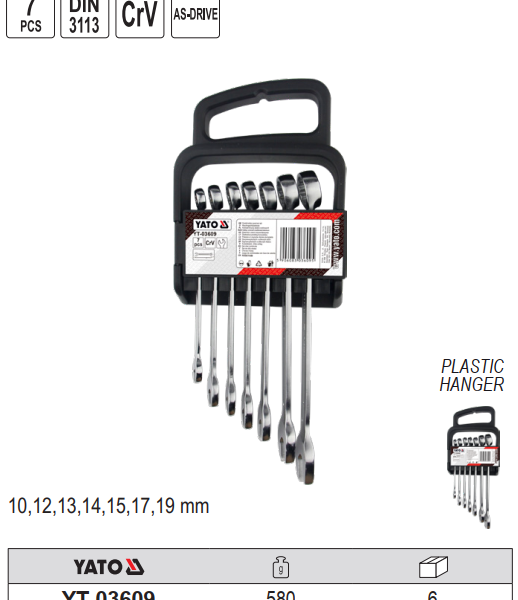 Bộ cờ lê vòng miệng 7 chi tiết 10-19mm Yato YT-03609 - Ba Lan Bộ cờ lê vòng miệng 7 chi tiết 10-19mm Yato YT-03609 - Ba Lan