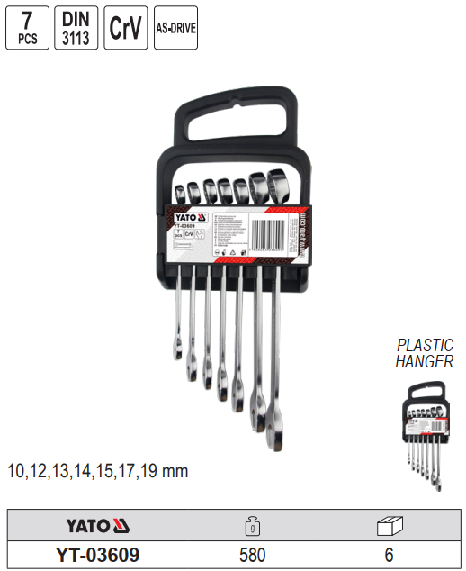 Bộ cờ lê vòng miệng 7 chi tiết 10-19mm Yato YT-03609 - Ba Lan Bộ cờ lê vòng miệng 7 chi tiết 10-19mm Yato YT-03609 - Ba Lan