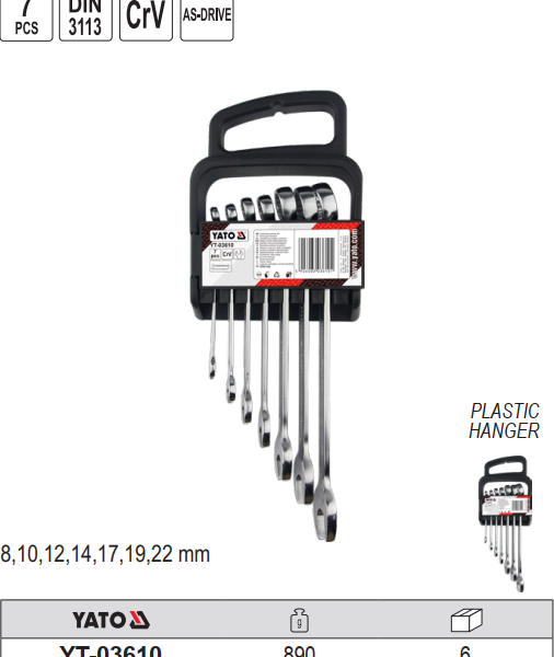 Bộ 7 Cờ Lê Vòng Miệng YATO YT-03610 (8-22mm) Bộ 7 Cờ Lê Vòng Miệng YATO YT-03610 (8-22mm)