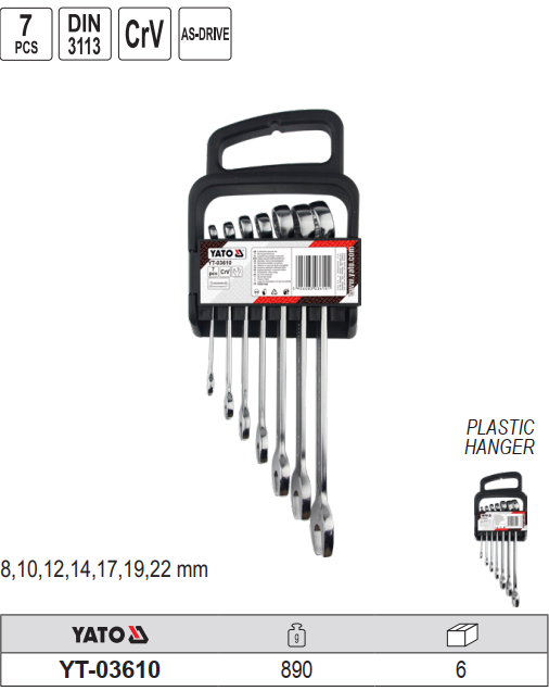 Bộ 7 Cờ Lê Vòng Miệng YATO YT-03610 (8-22mm) Bộ 7 Cờ Lê Vòng Miệng YATO YT-03610 (8-22mm)