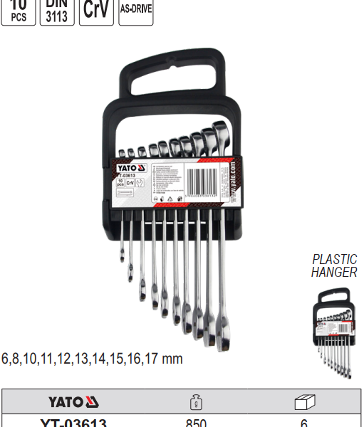 Bộ cờ lê vòng miệng 10 chi tiết 6-17mm Yato YT-03613 - Ba Lan Bộ cờ lê vòng miệng 10 chi tiết 6-17mm Yato YT-03613 - Ba Lan