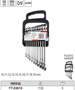 Bộ cờ lê vòng miệng 10 chi tiết 10-19mm Yato YT-03615 Ba Lan Bộ cờ lê vòng miệng 10 chi tiết 10-19mm Yato YT-03615 Ba Lan