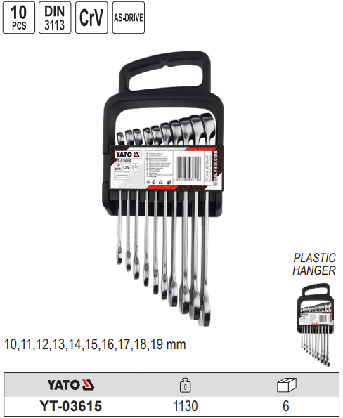 Bộ cờ lê vòng miệng 10 chi tiết 10-19mm Yato YT-03615 Ba Lan Bộ cờ lê vòng miệng 10 chi tiết 10-19mm Yato YT-03615 Ba Lan