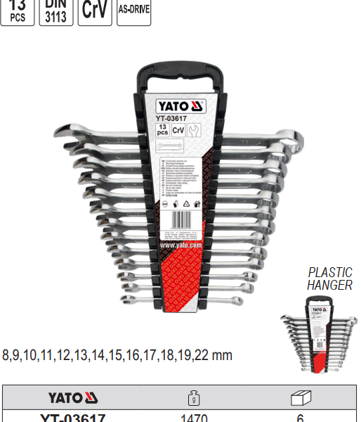 Bộ cờ lê vòng miệng 13 chi tiết 8-22mm Yato YT-03617 Ba Lan Bộ cờ lê vòng miệng 13 chi tiết 8-22mm Yato YT-03617 Ba Lan