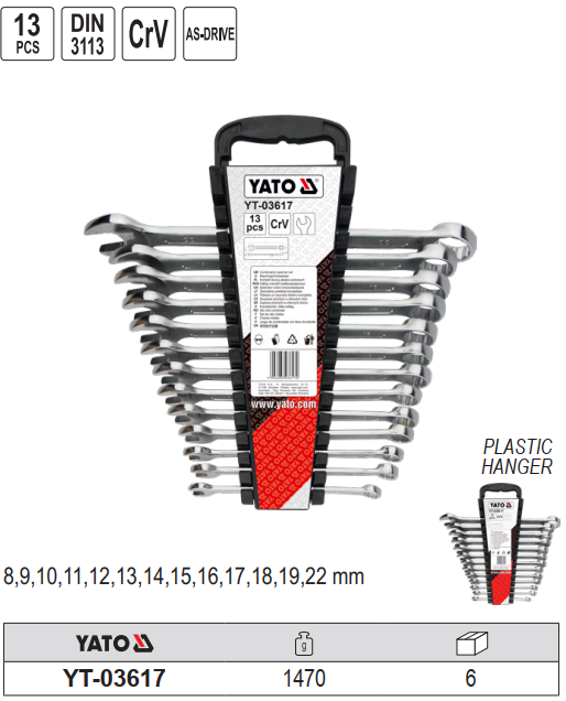 Bộ cờ lê vòng miệng 13 chi tiết 8-22mm Yato YT-03617 Ba Lan Bộ cờ lê vòng miệng 13 chi tiết 8-22mm Yato YT-03617 Ba Lan