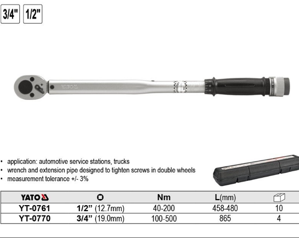 Cờ lê cân lực 1/2" 40-210mm Yato YT-0761 Ba Lan Cờ lê cân lực 1/2" 40-210mm Yato YT-0761 Ba Lan