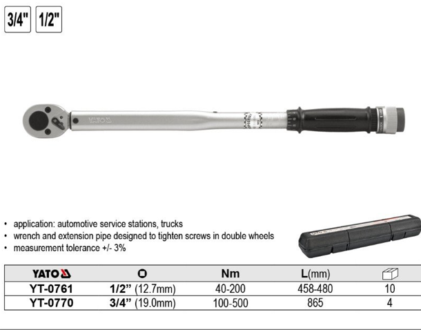 Cờ lê cân lực 1/2" 40-210mm Yato YT-0761 Ba Lan Cờ lê cân lực 1/2" 40-210mm Yato YT-0761 Ba Lan