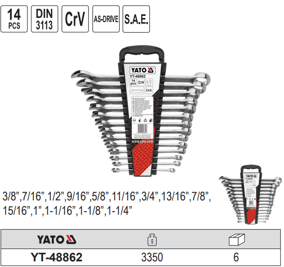 Bộ cờ lê vòng miệng hệ inch 14 chi tiết Yato YT-48862 Ba Lan Bộ cờ lê vòng miệng hệ inch 14 chi tiết Yato YT-48862 Ba Lan