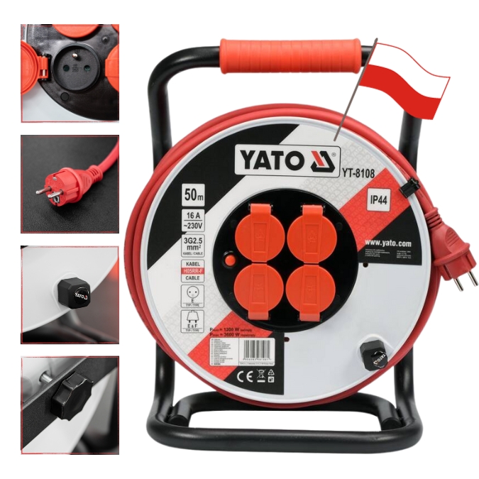 Cuộn dây điện rulo 16A-50M Yato YT-8108 Ba Lan Cuộn dây điện rulo 16A-50M Yato YT-8108 Ba Lan