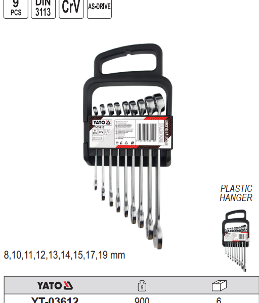 Bộ 9 Cờ Lê Vòng Miệng YATO YT-03612 (8-19mm) Bộ 9 Cờ Lê Vòng Miệng YATO YT-03612 (8-19mm)