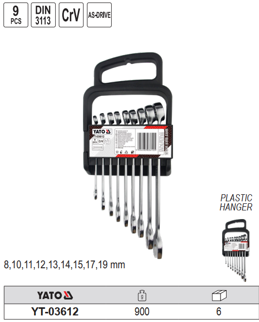 Bộ 9 Cờ Lê Vòng Miệng YATO YT-03612 (8-19mm) Bộ 9 Cờ Lê Vòng Miệng YATO YT-03612 (8-19mm)