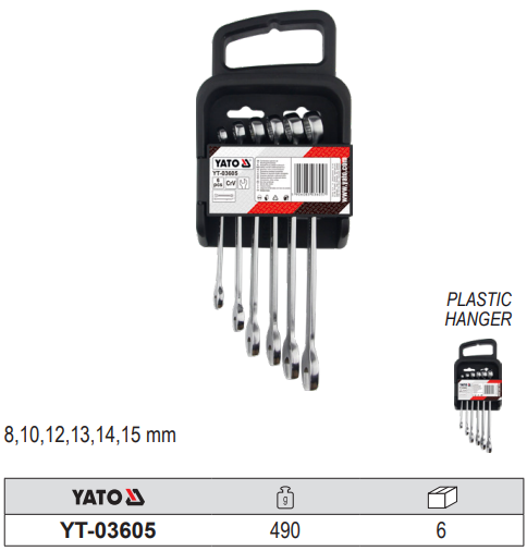 Bộ 6 Cờ Lê Vòng Miệng YATO YT-03605 (8-15mm) Bộ 6 Cờ Lê Vòng Miệng YATO YT-03605 (8-15mm)