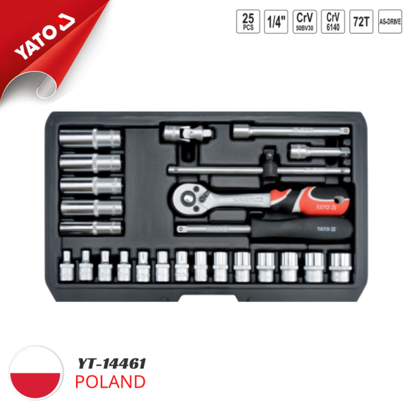 Bộ tuýp tay vặn 1/4" 25 chi tiết Yato YT-14461