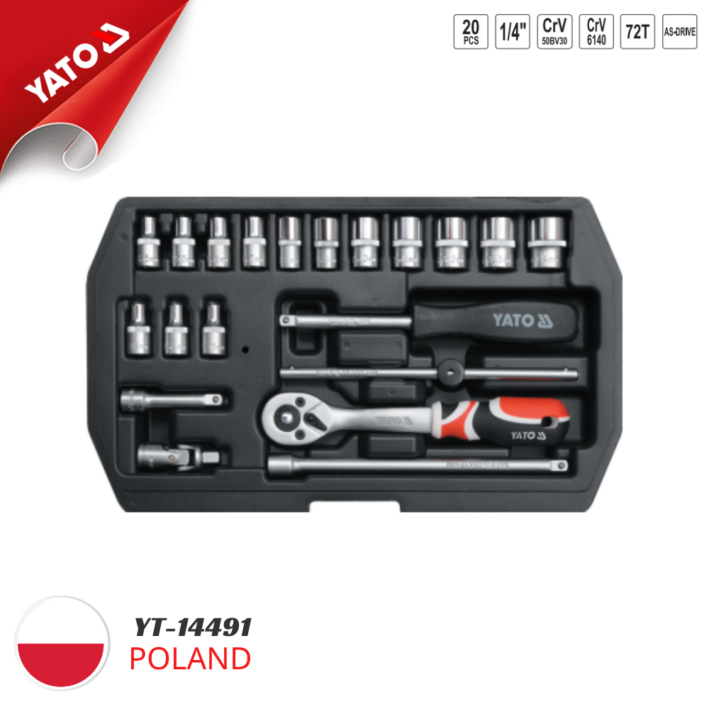 Bộ tuýp tay vặn 1/4" 3.5-14mm 20 chi tiết Yato YT-14491 Bộ tuýp tay vặn 1/4" 3.5-14mm 20 chi tiết Yato YT-14491