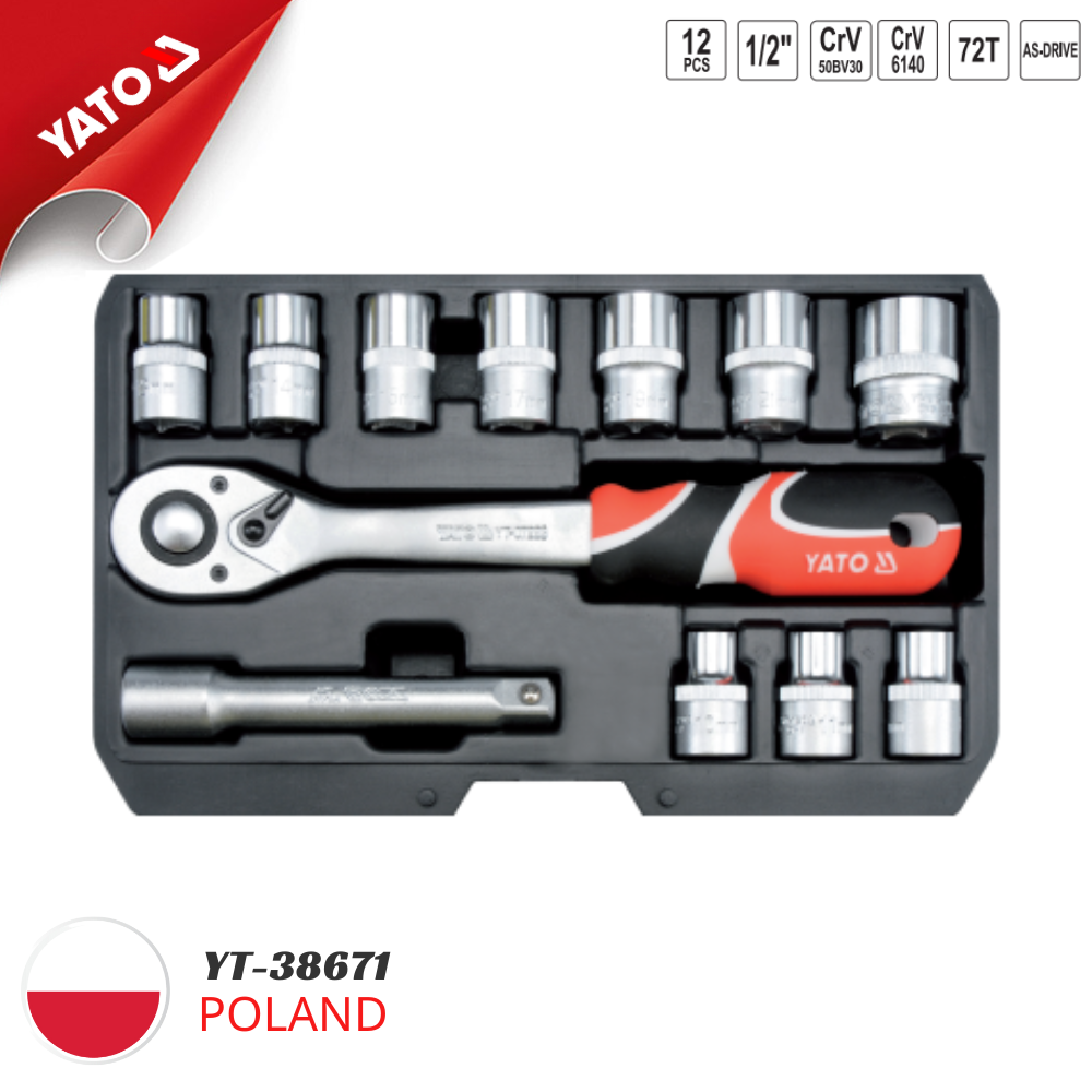 Bộ tuýp tay vặn 10-24mm 1/2" 12 món Yato YT-38671 - Ba Lan Bộ tuýp tay vặn 10-24mm 1/2" 12 món Yato YT-38671 - Ba Lan