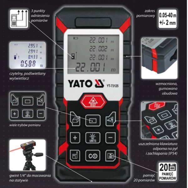 Máy đo khoảng cách Laser 40M Yato YT-73125 - Ba Lan Máy đo khoảng cách Laser 40M Yato YT-73125 - Ba Lan