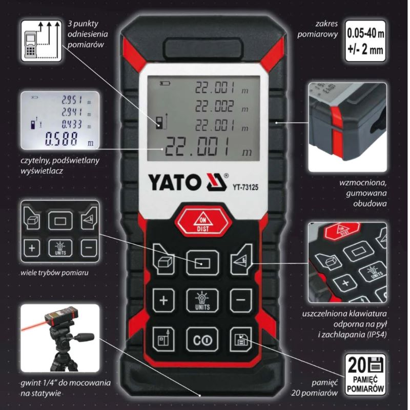 Máy đo khoảng cách Laser 40M Yato YT-73125 - Ba Lan Máy đo khoảng cách Laser 40M Yato YT-73125 - Ba Lan