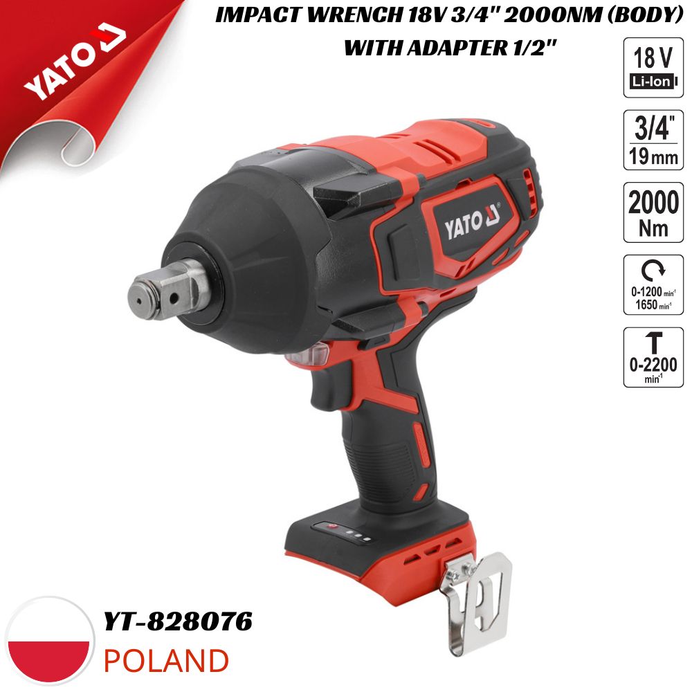 Súng Siết Bu Lông Pin 2000Nm Yato YT-828076 (Body) Súng Siết Bu Lông Pin 2000Nm Yato YT-828076 (Body)