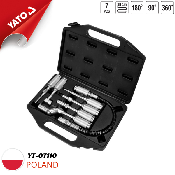 Bộ phụ kiện đầu nối súng bơm mỡ YATO YT-07110 gồm 7 chi tiết