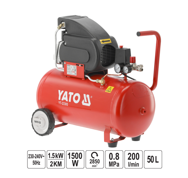 Máy Nén Khí YATO YT-23305: Bình Chứa 50 Lít, Áp Lực 8 bar – Nguồn Khí Nén Ổn Định Cho Mọi Công Việc Chuyên Nghiệp