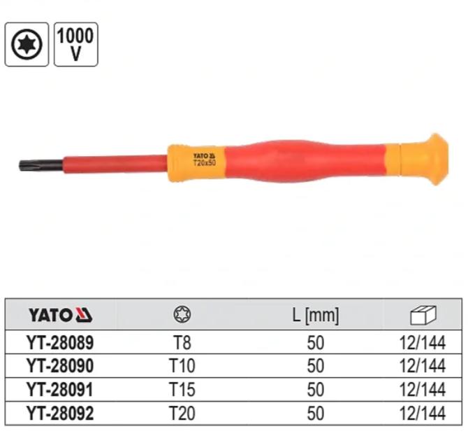 Tua Vít Ngôi Sao (Torx) Chính Xác Cách Điện YATO YT-28089 đến YT-28092 Tua Vít Ngôi Sao (Torx) Chính Xác Cách Điện YATO YT-28089 đến YT-28092: Chuẩn An Toàn 1000V Cho Điện Tử & Vi Mạch