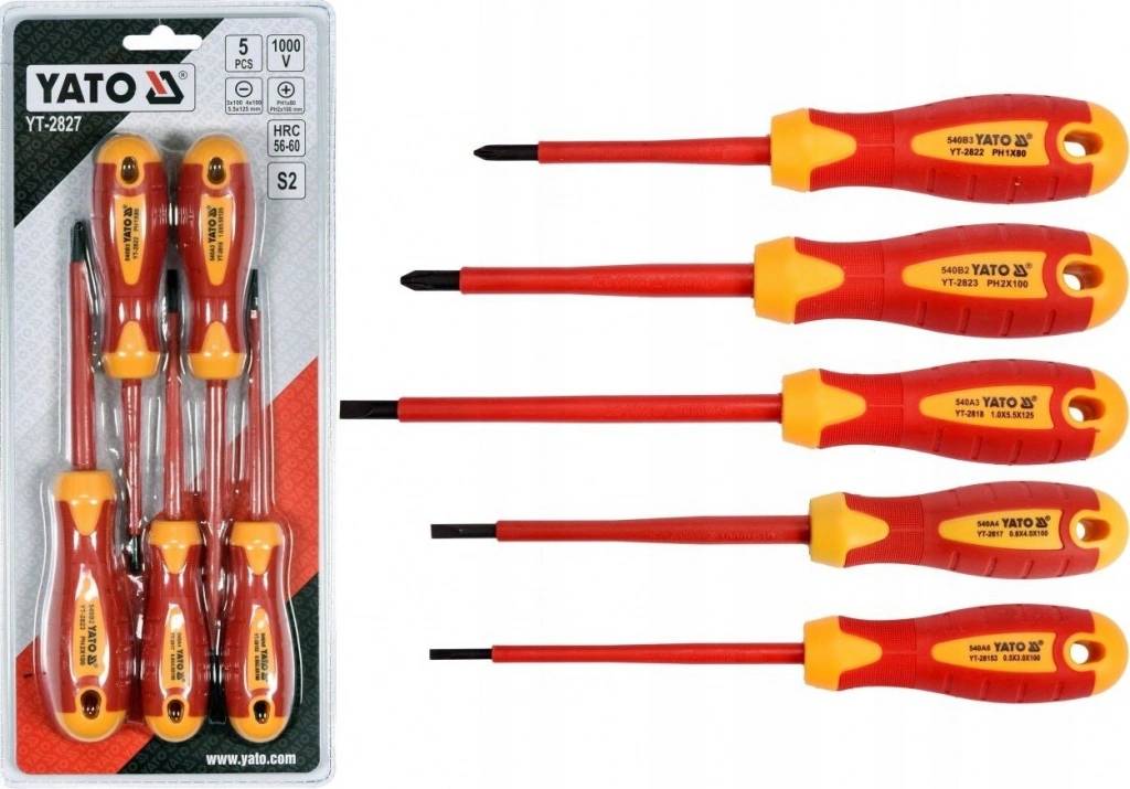 Bộ Tua Vít Cách Điện YATO YT-2827 (5 Món): Đa Dạng Chuẩn, S2 HRC 56-60, An Toàn 1000V Bộ Tua Vít Cách Điện YATO YT-2827 (5 Món): Đa Dạng Chuẩn, S2 HRC 56-60, An Toàn 1000V