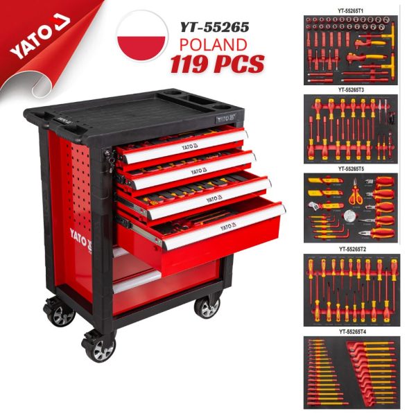 Tủ Đồ Nghề Sửa Chữa Cách Điện 119 Chi Tiết YATO YT-55265 (VDE 1000V): Giải Pháp Toàn Diện và An Toàn Tuyệt Đối Cho Xưởng Điện Chuyên Nghiệp