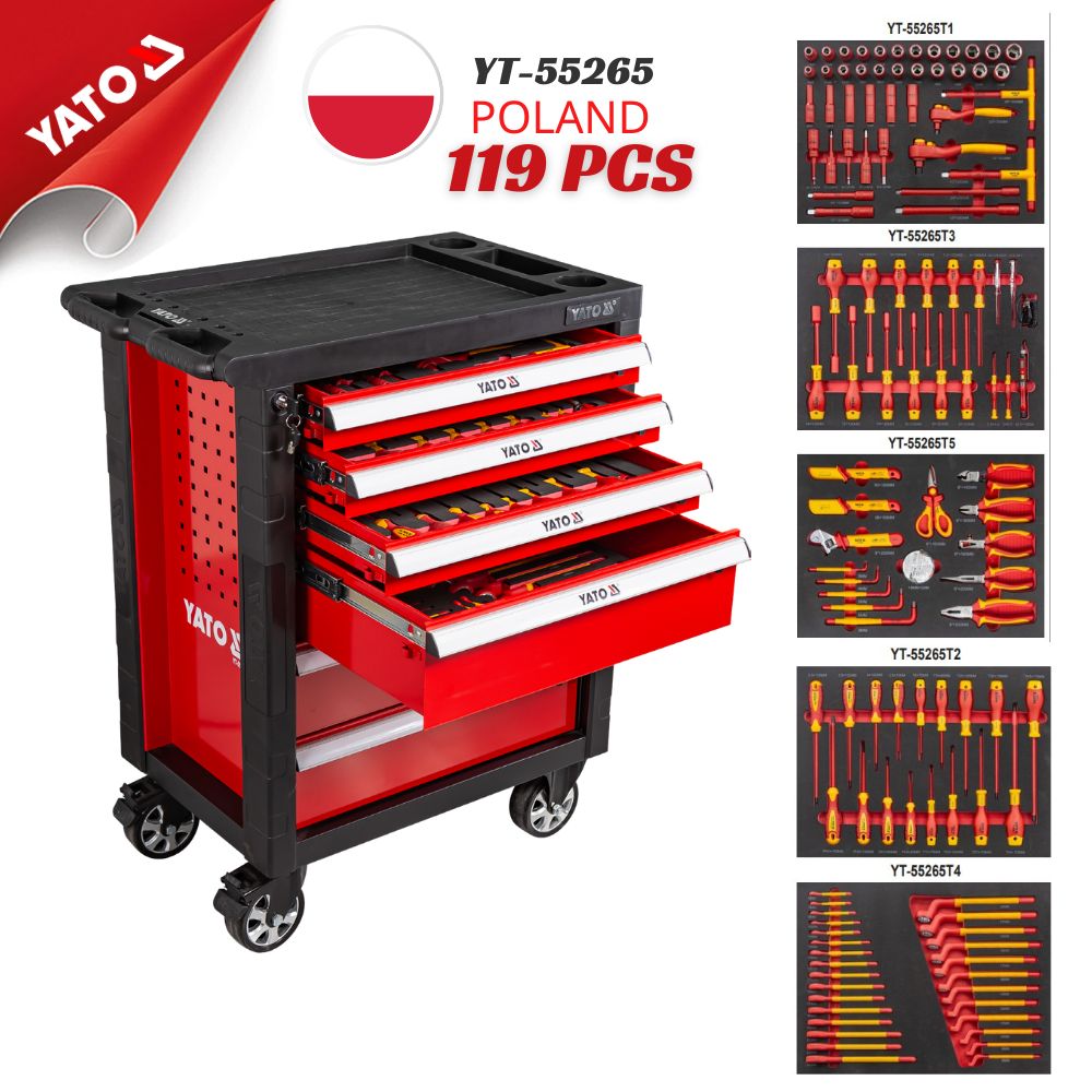 Tủ Đồ Nghề Sửa Chữa Cách Điện 119 Chi Tiết YATO YT-55265 (VDE 1000V) Tủ Đồ Nghề Sửa Chữa Cách Điện 119 Chi Tiết YATO YT-55265 (VDE 1000V): Giải Pháp Toàn Diện và An Toàn Tuyệt Đối Cho Xưởng Điện Chuyên Nghiệp