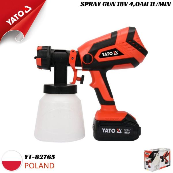 Súng Phun Sơn Dùng Pin YATO YT-82765: Phun Sơn Nhanh Chóng, Đều Màu, Không Giới Hạn Dây Điện