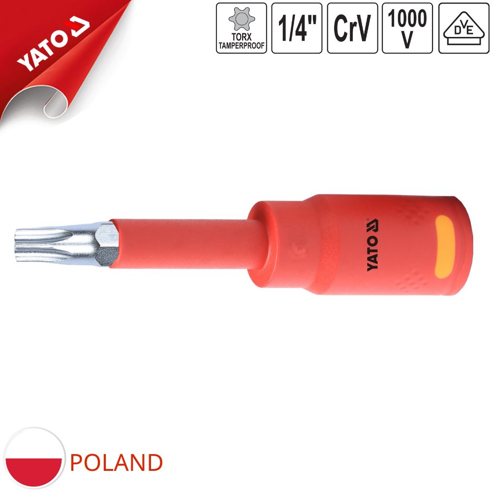 Đầu Tuýp Mũi Hoa Thị Torx Cách Điện YATO YT-210780 đến YT-210786 (1000V, 1/4") Đầu Tuýp Mũi Hoa Thị Torx Cách Điện YATO YT-210780 đến YT-210786 (1000V, 1/4"): An Toàn Tối Ưu Cho Kỹ Thuật Viên
