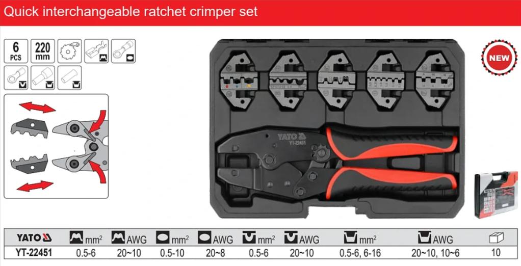 Bộ Kìm Bấm Cốt Tự Động Thay Hàm Nhanh YATO YT-22451 – Đa Năng 6 Chi Tiết Bộ Kìm Bấm Cốt Tự Động Thay Hàm Nhanh YATO YT-22451 – Đa Năng 6 Chi Tiết