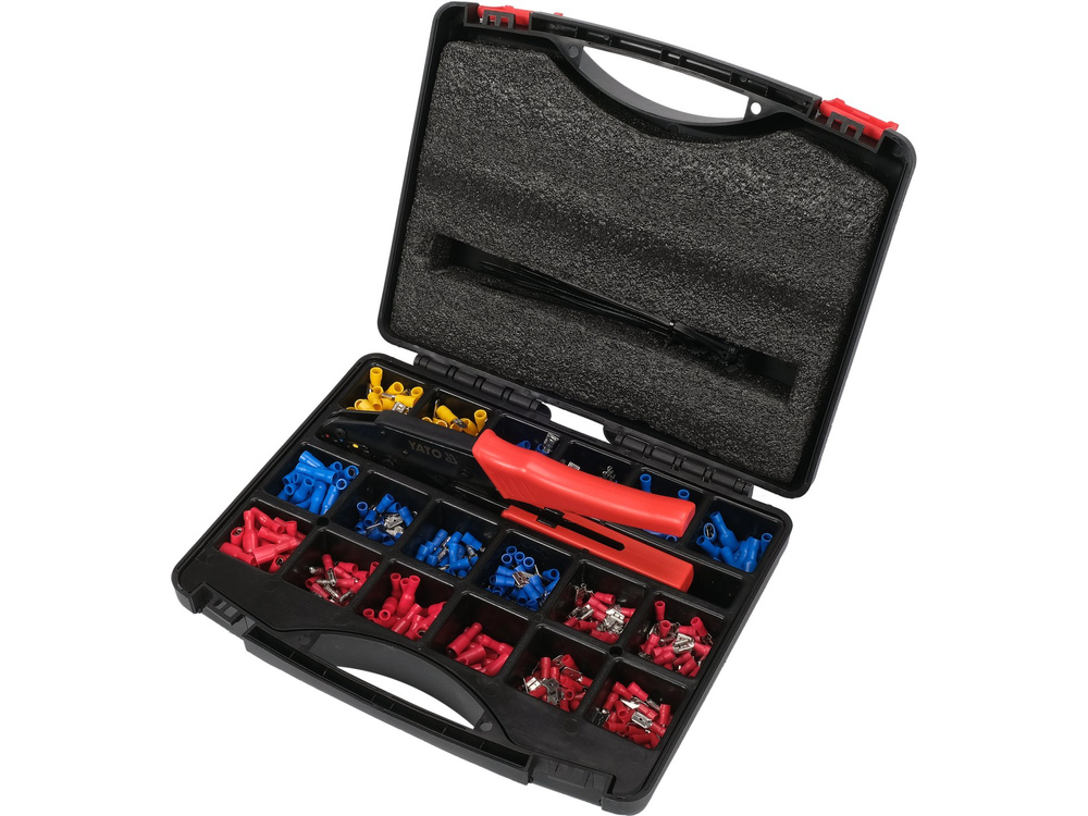 Bộ Kìm Bấm Cos và Đầu Cáp YATO YT-068920-551 Chi Tiết Bộ kìm bấm cos và đầu cáp YATO YT-068920 gồm 551 chi tiết, dùng cho dây điện 0.5-6.0 mm², AWG 22-10, đa dạng loại đầu cos và kìm bấm chuyên dụng