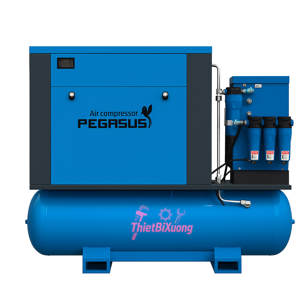 Máy Nén Khí Trục Vít Tổ Hợp Pegasus TMCP-30A Máy trục vít tổ hợp Pegasus TMCP-20A, công suất 15kW, lưu lượng 1.3m³/phút, bình tích 300L