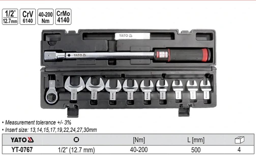Bộ cờ lê lực YATO YT-0767-1/2 inch-40-200 Nm Bộ Cờ Lê Lực YATO YT-0767: Giải Pháp Toàn Diện Cho Công Việc Siết Bu Lông Chính Xác