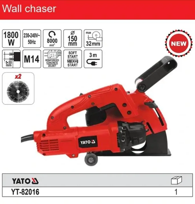 Máy Phay Rãnh Tường YATO YT-82016-1800W-150mm Máy Phay Rãnh Tường YATO YT-82016: Công Suất Mạnh Mẽ, Chính Xác Tối Ưu