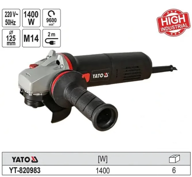 Máy Mài Góc YATO YT-820983-1400W-125mm-Heavy Duty Máy Mài Góc YATO YT-820983: Công Suất 1400W, Đĩa 125mm, Cho Hiệu Quả Công Nghiệp Cao